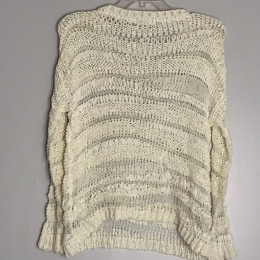 Staring at stars open hole weave pullover bone white top small